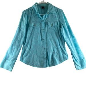 Gap Long Sleeve Pearl Button Up Top Sheer Floral Western Rodeo Festival Sm READ